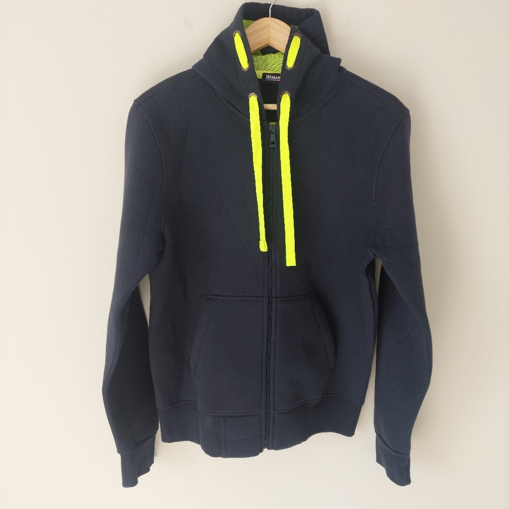 Blauer USA Full Zip Hoodie, Men's Medium, Navy Blue with Green, Made In Turkey